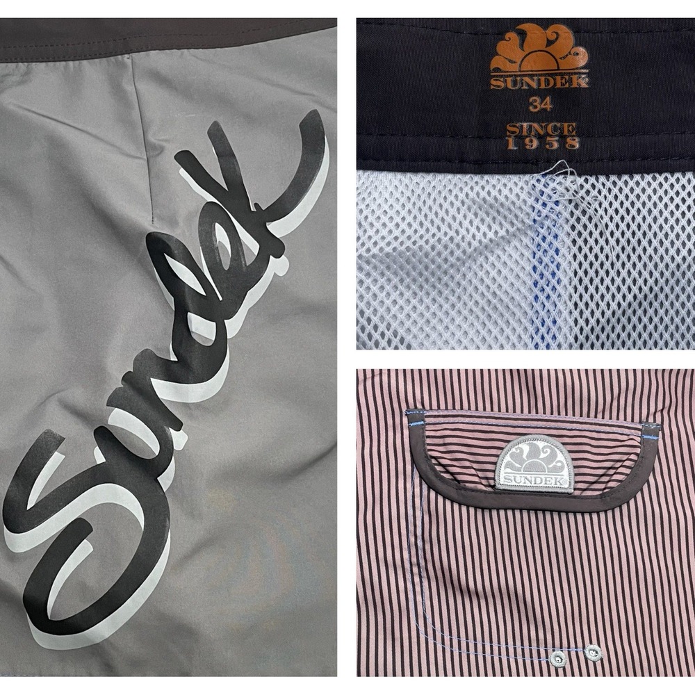 Sundek‎ Fixed Waste Board Short Swim Trunks Mens 34 Gray Black  4" inseam *READ*